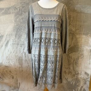 Embroidered Mesh Romantic Sundance Gray Long Sleeve Sheath Dress Wmn’s Sz S